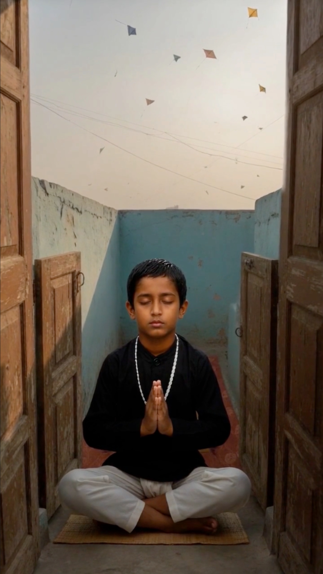 Mukunda meditando en la buhardilla